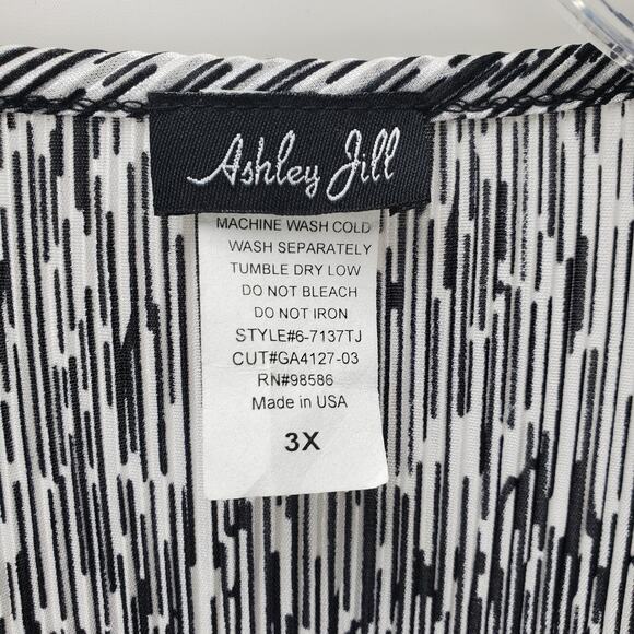Ashley Hill Short Sleeve Top 3X Flowy Black White Pullover Blouse Office Casual - Picture 2 of 6